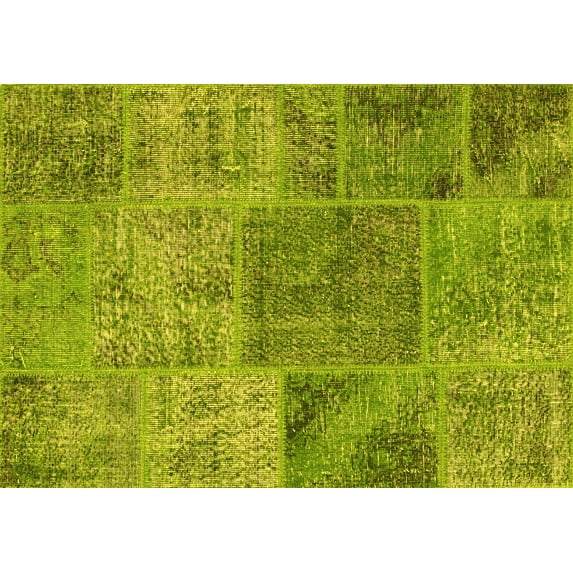 Ahgly Company Machine Washable Indoor Rectangle Patchwork Yellow Transitional Area Rugs, 2' x 4'