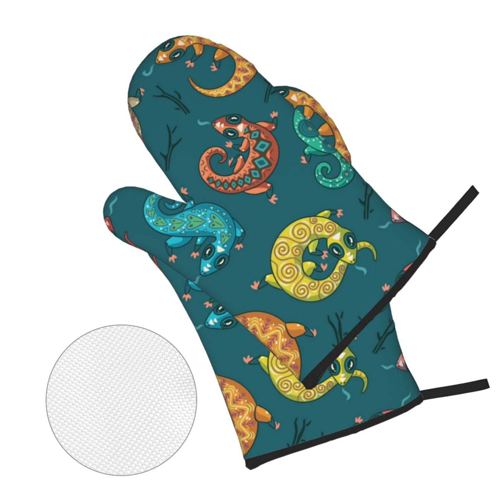Electric Gecko Lizards Psychedelic 4Pcs Oven Mitts and Pot Holders Sets Oven Kitchen Gloves Hot Pads for Cooking BBQ Baking Grilling