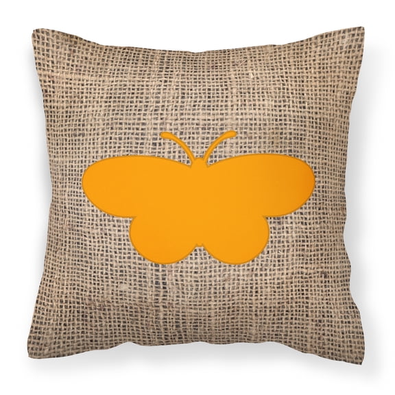 Carolines Treasures BB1051-BL-OR-PW1818 Butterfly Burlap and Orange   Canvas Fabric Decorative Pillow BB1051 18H x18W