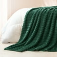 thumbnail image 3 of Exclusivo Mezcla King Size Flannel Fleece Blanket, Super Soft 3D Striped Jacquard Blanket for Bed, Lightweight Fuzzy Cozy Blankets, Forest Green, 90"x104", 3 of 7