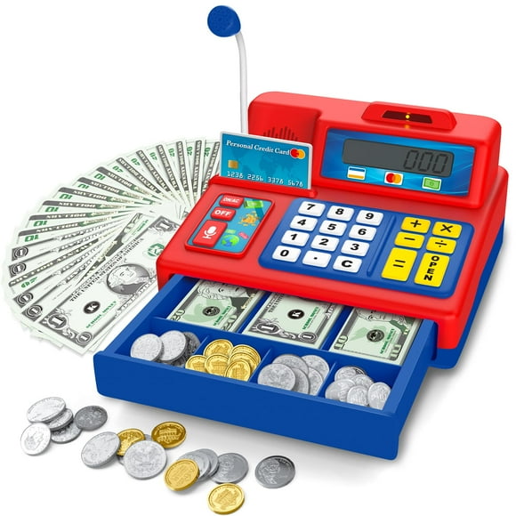 Calculadora de caja registradora BAODLON 73 unidades con micrófono para niños