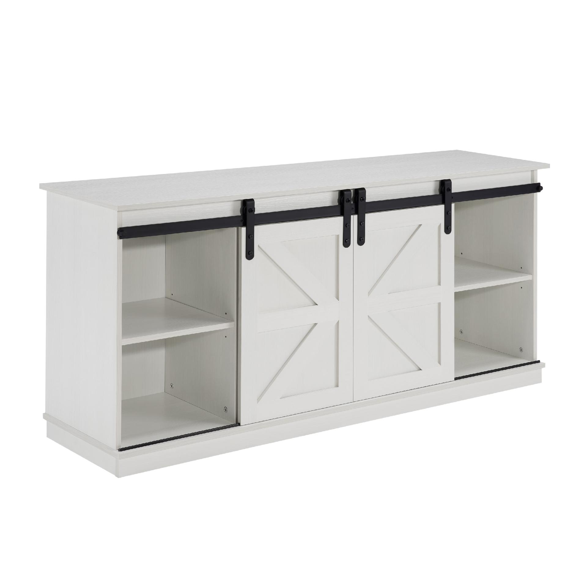 58" Farmhouse TV Stand and Entertainment Center for TVs up to 65" with Sliding Barn Doors and Storage Cabinets, White