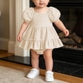 thumbnail image 5 of Fesfesfes Baby Toddler Girls Plaid Puff Sleeve Romper Dress with Bow Headband, Cute Summer Short Sleeve Onesie Bodysuit Outfit for Daily Wear Kids 0-18 Months Old., 5 of 9