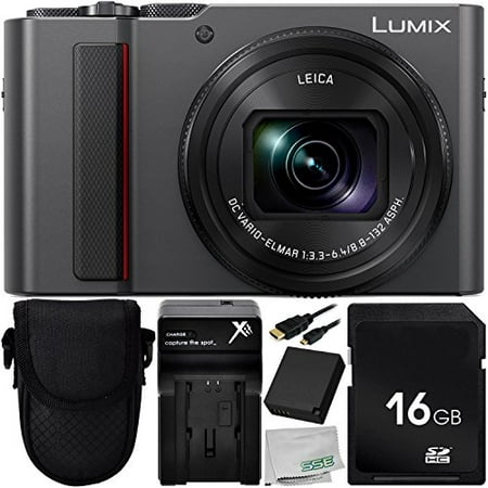 Panasonic Lumix DC-ZS200 Digital Camera (Silver) with 6pc Accessory Bundle – Includes 16GB SD Memory Card + 1x Replacement Battery + Point and Shoot Case + Battery Charger +