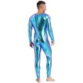 thumbnail image 5 of inlzdz Mens Shiny Metallic Long Sleeve Unitard Gymnastics Leotard Dancewear Blue XXL, 5 of 6
