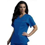 MedCouture Women's Sport Neckline Scrub Top, Royal/Passion Pink, X-Large
