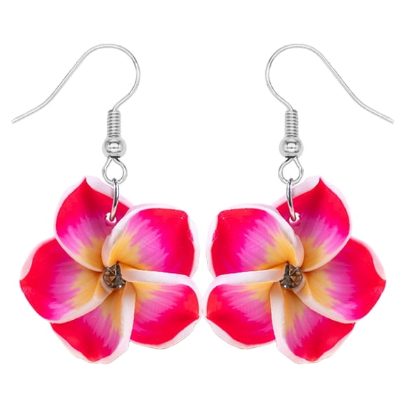 Hawaiian Plumeria Dangle Drop Earrings, Tropical Flower Jewelry for Women Vacation
