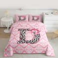 thumbnail image 2 of Homewish Initial D Letter Queen Comforter Set for Kids, Bohemian Damask Flower Bedding Sets, Pink Princess Bowknot Reversible Bedding Comforter Set, Breathable Home Decor, 3pcs, 2 of 8
