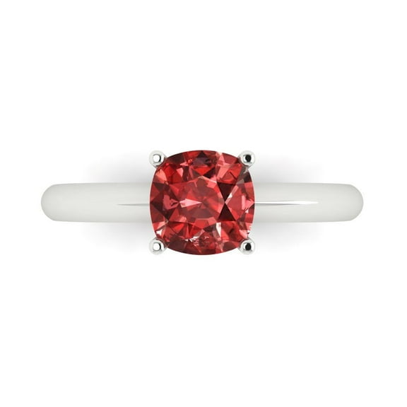 Solitaire Engagement Ring for Women - 1.5ct Natural Garnet in 18K White Gold Promise Ring