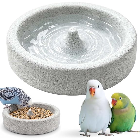 Pumice Stone Bird Feeder/Water Bowl, Round Garden Bird Water Bowl Outdoor | 5.9 in Wide, 1.6 in High, Natural Pumice, Weatherproof, Birds Watching For Finch Parrots Ground, Small Animal Bath Travel