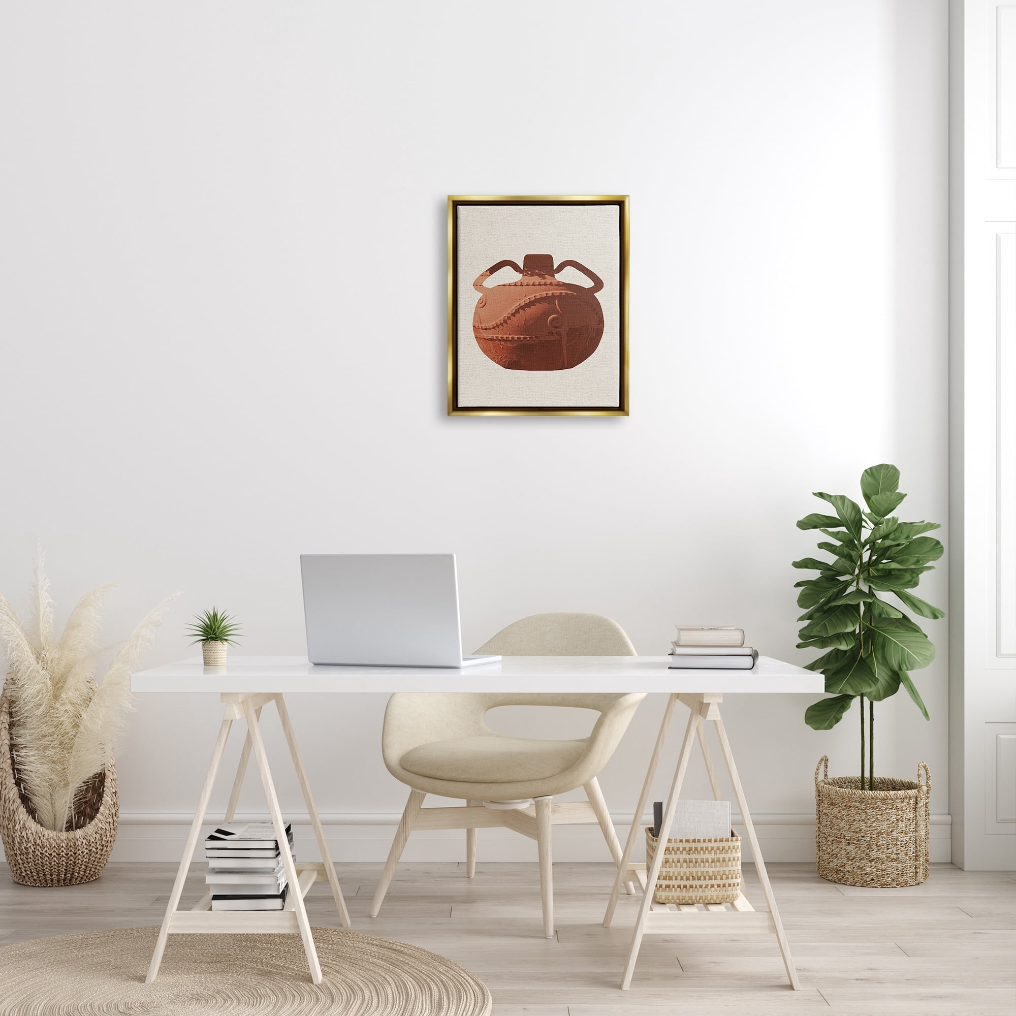 Stupell Industries Ancient Clay Urn Modern Still Life Brown Pottery Metallic Gold Framed Floating Canvas Wall Art, 16x20, by Daphne Polselli