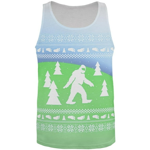 Ugly Christmas Sweater Bigfoot Sasquatch Yeti All Over Mens Tank Top Multi 2XL