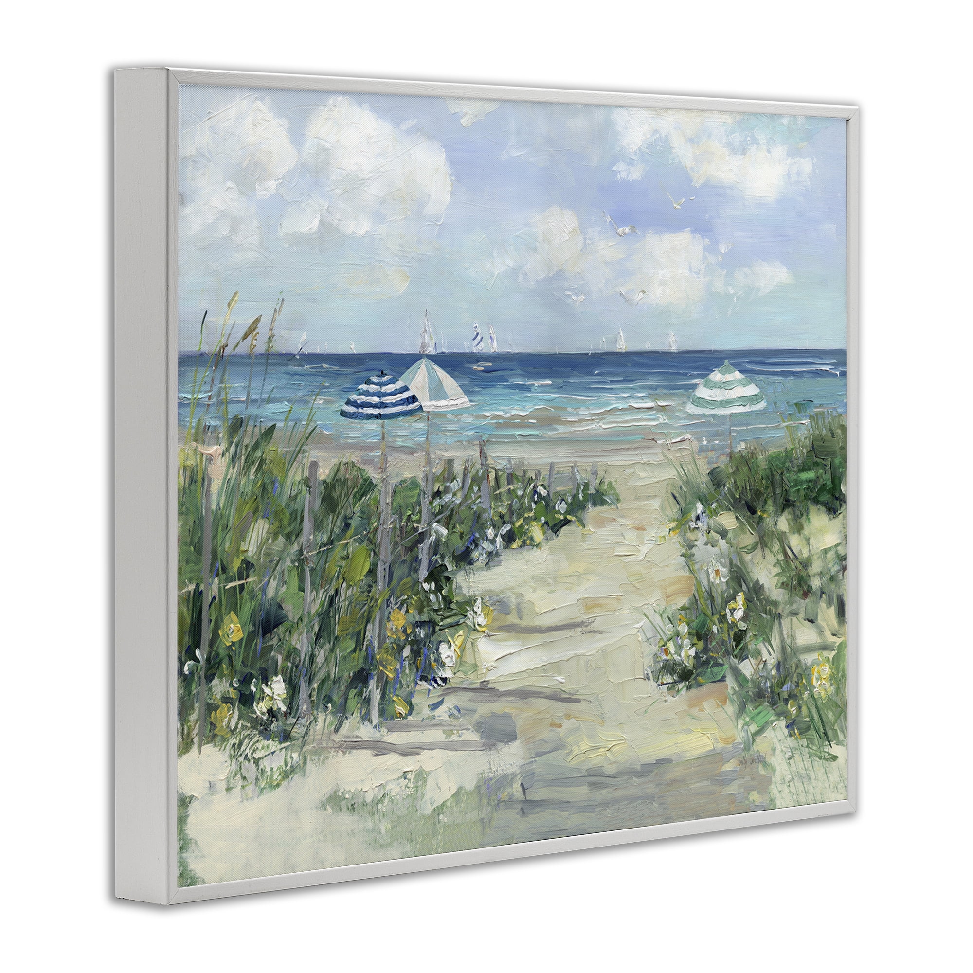 Stupell Industries Seaside Path To Striped Umbrellas White Framed Giclee Art, design by Sally Swatland