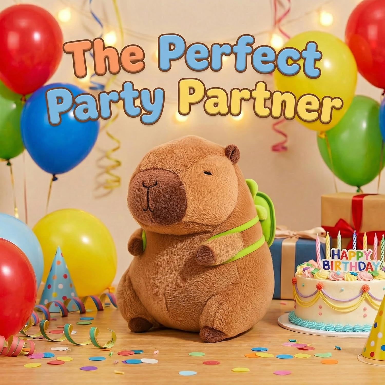 9.8in Capybara Plush, Easter Basket Stuffer, Cute Capybara Stuffed Animals with Turtle Backpack, Kawaii Capibara Plushie Toys for Kids, Doll Party Favors, Soft Hugging Gift for Classroom Birthday