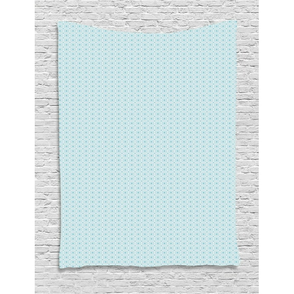 Vintage Blue Tapestry, Nested Square Shapes with Round Edges Accompanied by Little Dots, Wall Hanging for Bedroom Living Room Dorm Decor, 60W X 80L Inches, Baby Blue and White, by Ambesonne