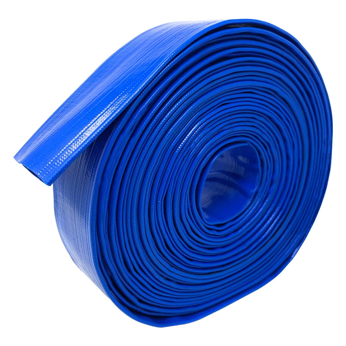 Gloxco 2-1/2" Inside Diameter (4" Flat Width) Blue Lay Flat Hose for Discharge or Backwash Water Transfer Applications, Reinforced PVC, 50' Length
