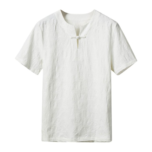 BOBOGOJP Chemises pour Hommes Coupe Ajustée T-Shirt à Manches Courtes Col Rond (Blanc,G)