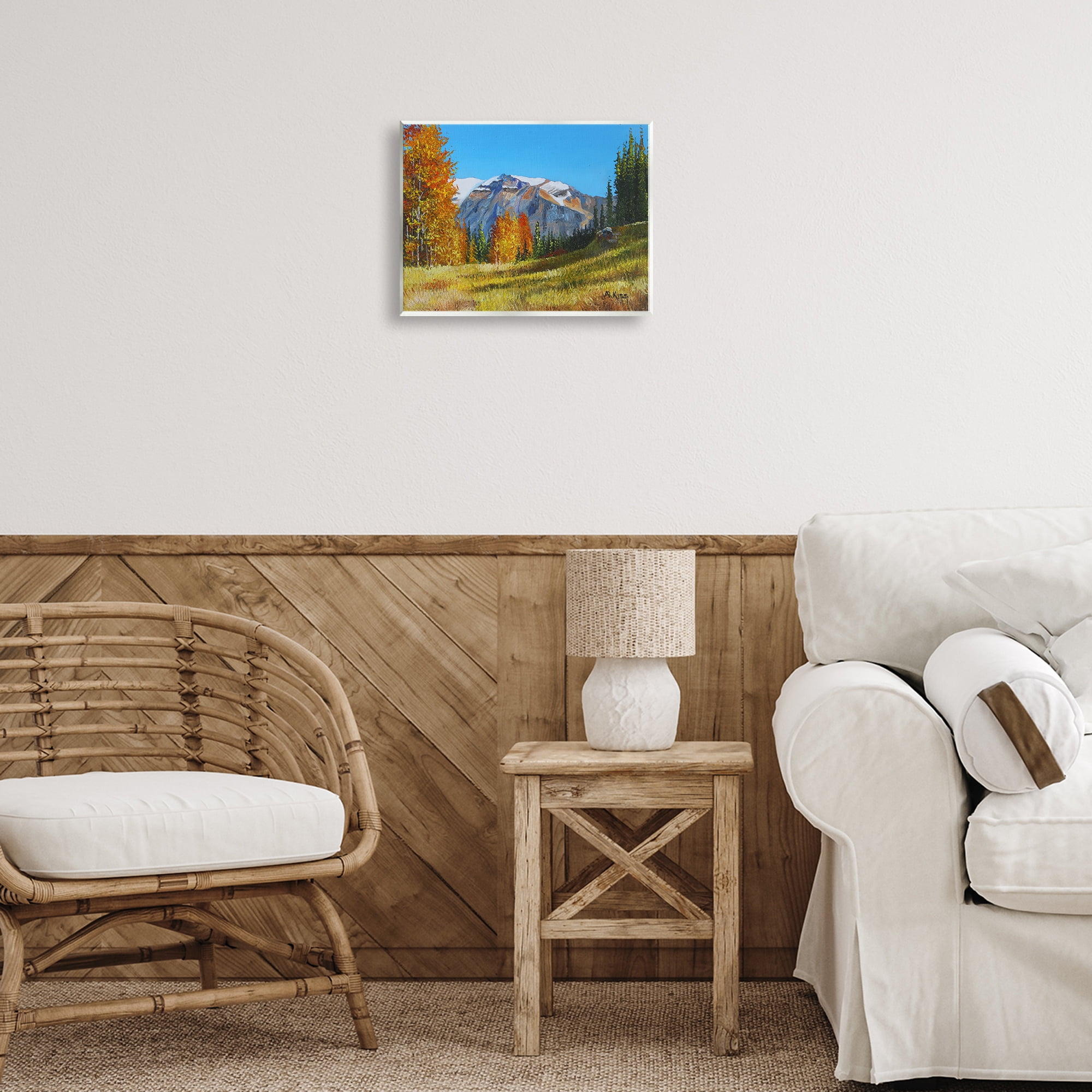 Stupell Industries Autumnal Mountain Valley Landscape & Nature Painting Unframed Art Print Wall Art, 14 x 11