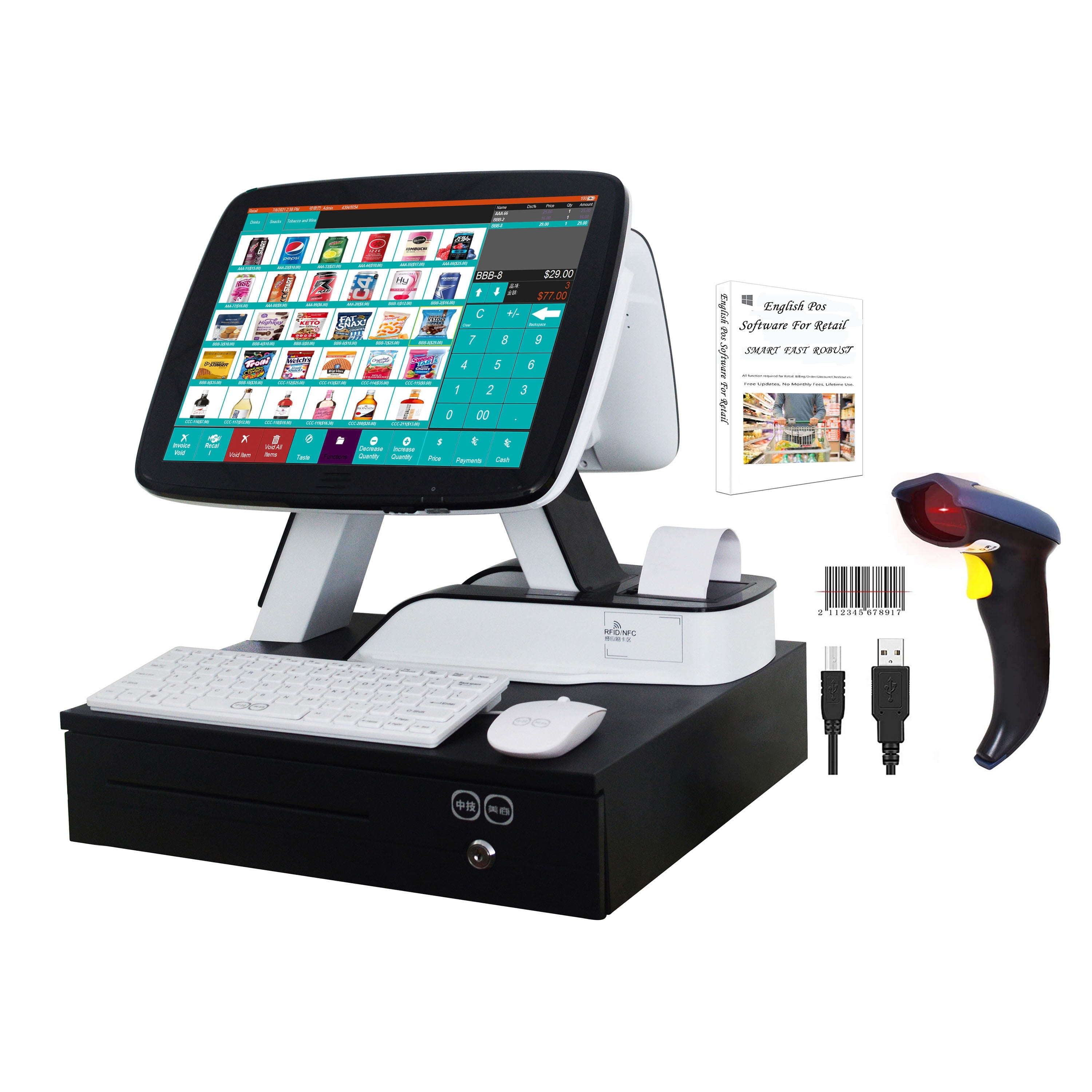 ZHONGJI Win10 POS System with Touch Screen, Terminal Receipt ZHONGJI Win10 POS System with Touch Screen, Terminal Receipt