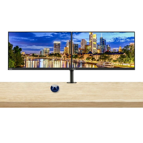 Lenovo ThinkVision S24e-20 23.8" Full HD 1920 x 1080 WLED LCD Monitor 2-Pack Bundle with Mini Speaker, 250 Nit, FreeSync, HDMI-VGA, Raven Black, & Adjustable Desk Mount Monitor Stand