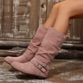 thumbnail image 3 of IEMIEMIEM Women's Low Heel Mid Calf Boots with Side Zipper Buckle Accent Flat Heel Faux Suede Slouchy Outdoor Footwear Casual Non-Slip Fall Winter Boots Pink 10 Wide, 3 of 4
