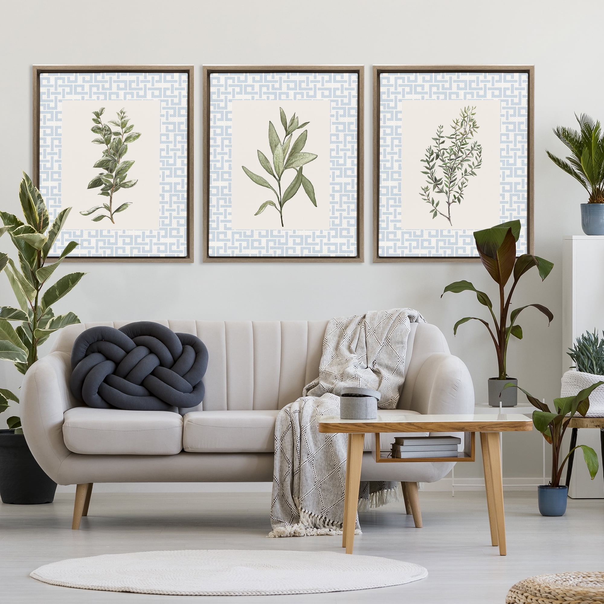 Stupell Industries Kitchen Herbs on Geometric 3 Piece Brown Framed Floater Canvas Set, design by Diannart