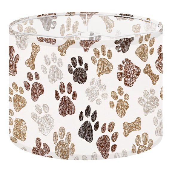 Linen Drum Lampshades Doodle brown paw prints seamless 13"x13"x10" Light Shade for Table Lamps Floor Lamp Shades Lampshade Replacement Assembly Required