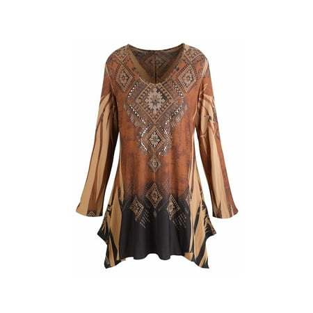 Vintage Pattern Jumper Blouse - Women's Tunic Top - Mountain Spirit Vintage Pattern Brown Shirt
