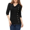 thumbnail image 2 of INSPIRE CHIC Women's Cowl Neck Buttons Decor Long Sleeves Ruched Top, 2 of 6