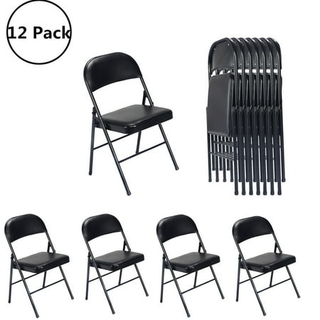 Folding Cushion Chairs UBesGoo 4/6/8/12-Pack Folding Chairs Fabric Cushioned Padded Seat, with Metal Frame Home Office Party Use, Black/Khaki ()