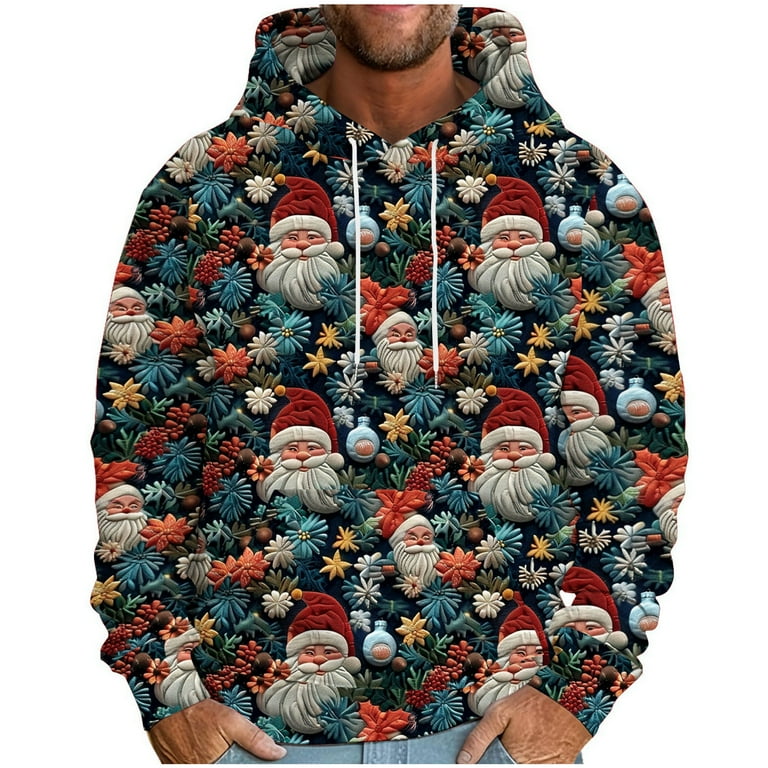 Christmas Hoodies for Men Snowflake/Santa Claus/Xmas Tree Printed