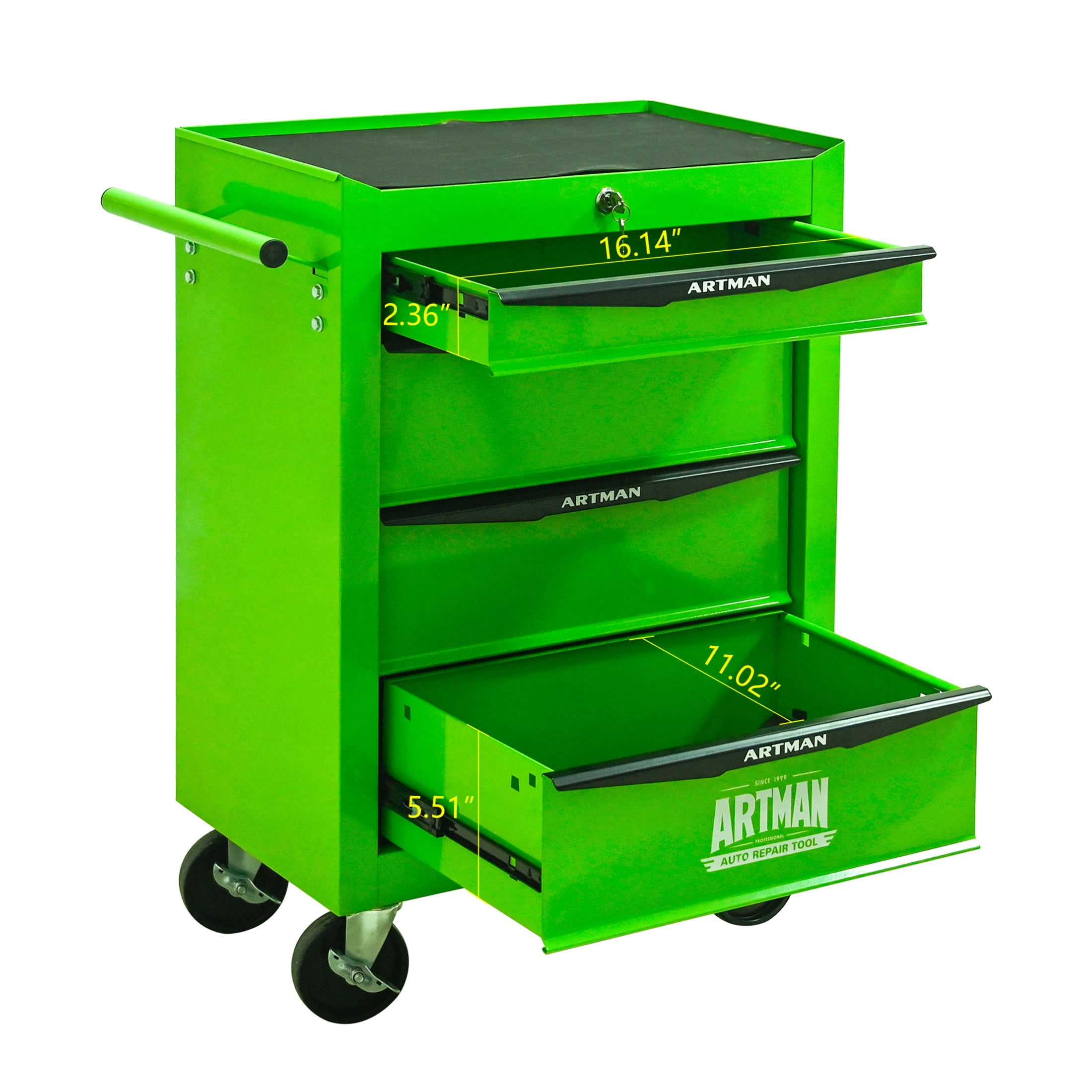 Noble House 4-Drawer Mobile Steel Tool Organizer with Key Lock, Ball Bearing Slide Storage Cabinet Box, Green