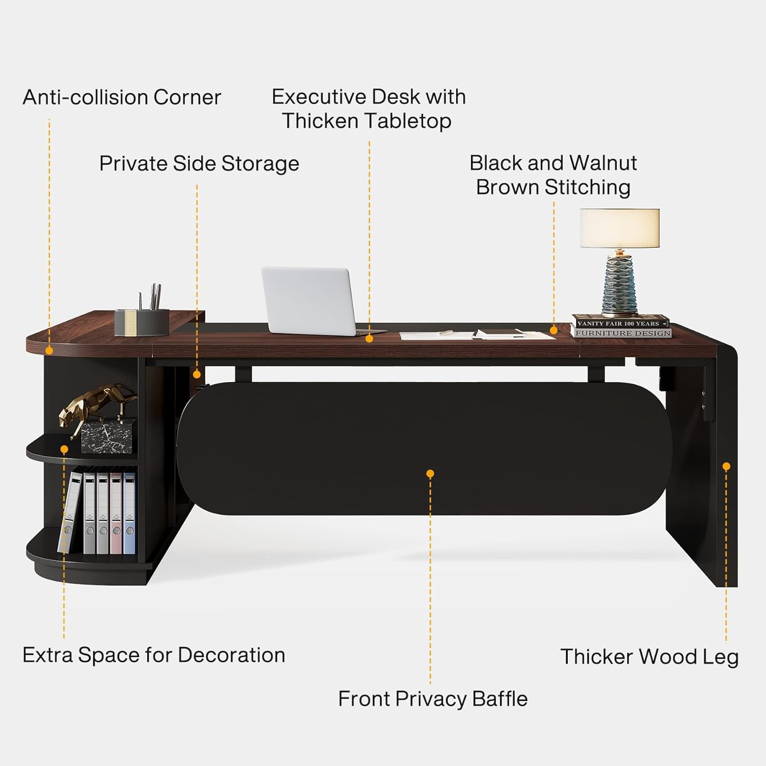 Finmind 80" L-Shaped Desk, Large Executive Office Desk with 55'' Drawers Cabinet