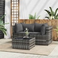 thumbnail image 1 of vidaXL 3 Piece Garden Lounge Set with Cushions Grey Poly Rattan, 1 of 5