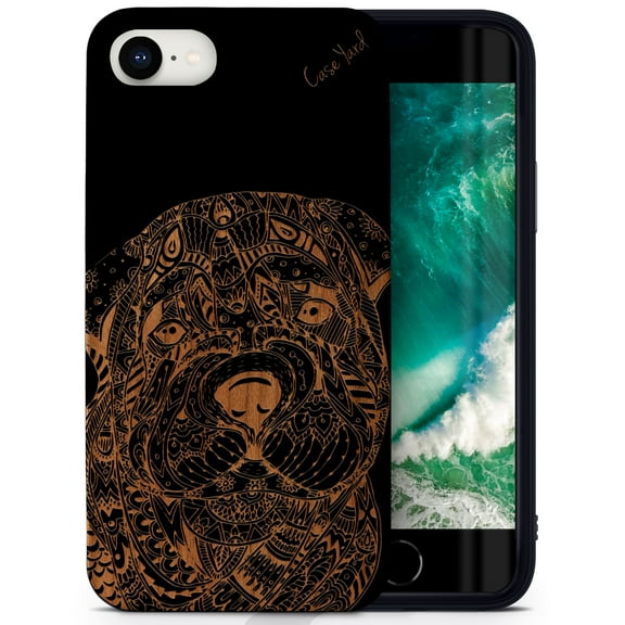 Case Yard Wooden Case for iPhone-SE Soft TPU Silicone cover Slim Fit Shockproof Wood Protective Phone Cover for Girls Boys Men and Women Supports Wireless Charging Sad Dog Design