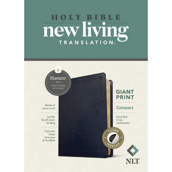 NLT Compact Giant Print Bible, Filament Enabled (Leatherlike, Navy Blue Cross, Indexed, Red Letter), (Hardcover)