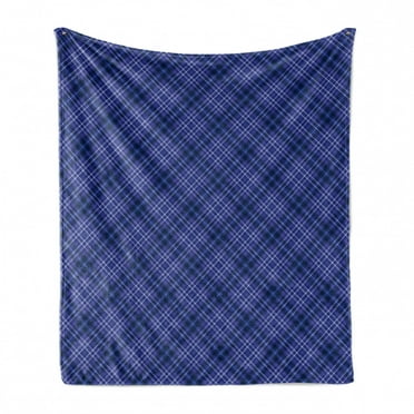 Geometrical Soft Flannel Fleece Throw Blanket, Plaid Pattern in Blue Tones Monochrome, Cozy Plush for Indoor and Outdoor Use, 50" x 60", Indigo Violet Blue, by Ambesonne