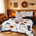 thumbnail image 3 of Homewish Halloween Wizard Cat Full Size Bedding Sets, Spooky Animal Ghost Full Size Bed in a Bag, White Purple, Black Reversible 7pcs, 3 of 7