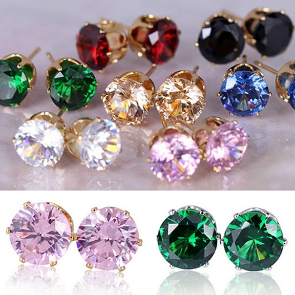 tasrioml Ear Studs Elegant All Match Cubic Zirconia Round Exquisite Earrings for Dating