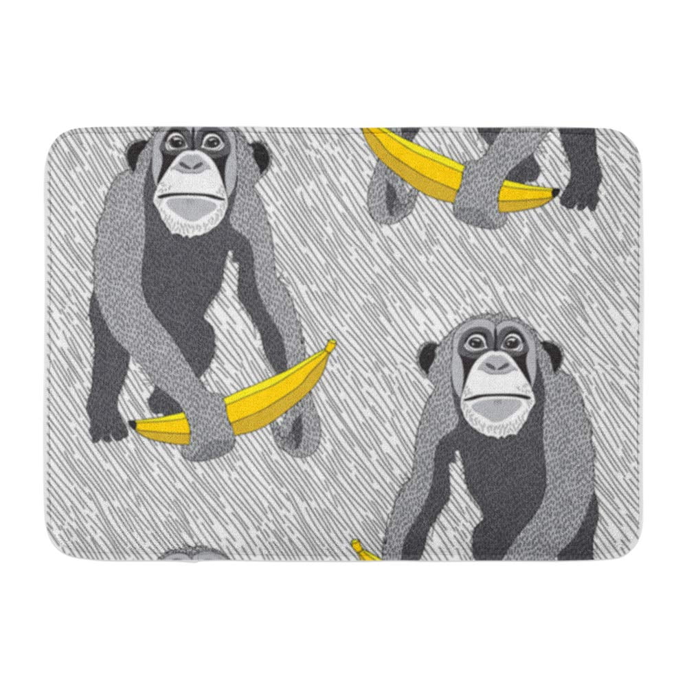 KDAGR Yellow Pattern Monkey Banana on Gray Funny Doormat Floor Rug Bath