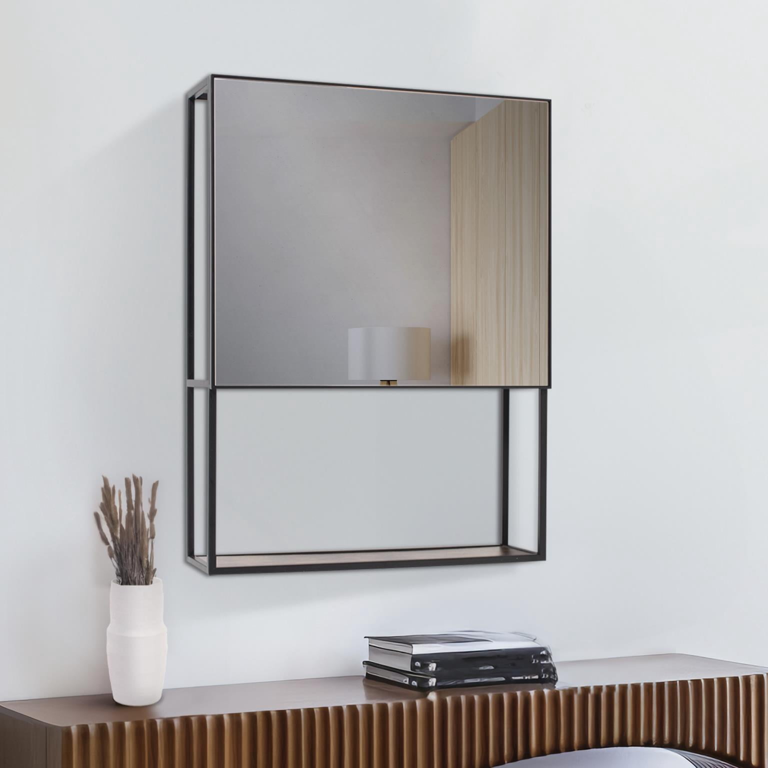Tyler Dillon Matte Black Industrial Wall Mirror with Bottom Shelf 31.5"H