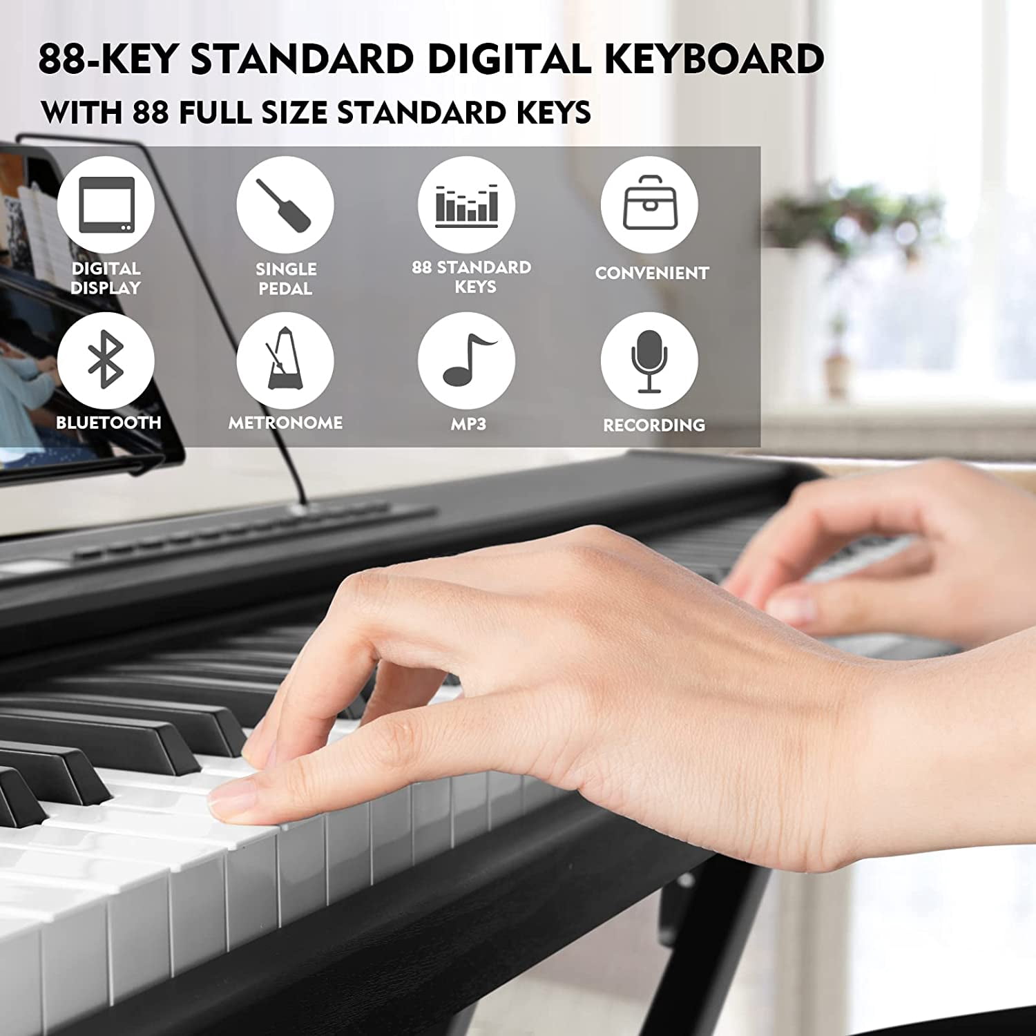 Mustar 88-Key Electronic Piano Semi Weighted Digital Keyboard with Stand, Pedal, Bag (Black)