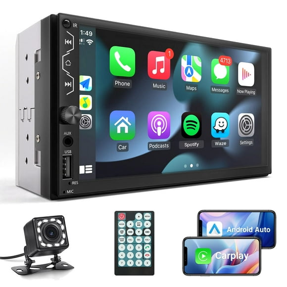 Leadfan Double Din Car Stereo with Apple Carplay and Android Auto,7 Inch Full HD Touchscreen Car Radio Bluetooth, Car Stereo with Backup Camera,Suppo