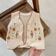 thumbnail image 3 of GYRATEDREAM Baby Girls Embroidered Cotton Vintage Sweater Vest Knitted Cardigan for 18-24 Months Khaki, 3 of 8