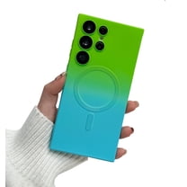 Magnetic Case for Samsung Galaxy S23 Case [Compatible with MagSafe] Camera Protector & Luxury Gradient Ultra Slim Soft Silicone Shockproof Case for Women Men, Green&Blue