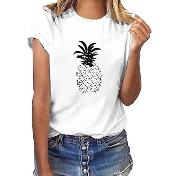 MHFRRA Camiseta de Manga Corta con Estampado de Cristal de Colores para Mujer, Informal, de Moda de Verano Blanco