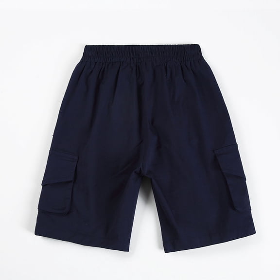 Oiangi Cargo Shorts for Boy Breathable Elastic Waist Knee Shorts School Uniform Shorts with Multi-Pockets Dark Blue 7 Years