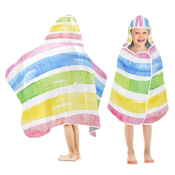 Rainbow Stripes Kids Hooded Beach Towel Baby Bath Poncho Towels with Hood Absorbent 50"x23.5" for Pool Swimming