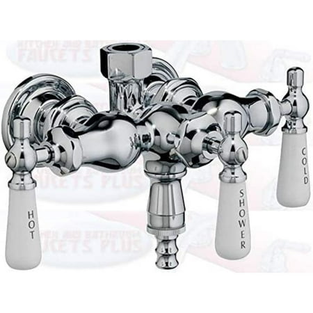 

Chrome Clawfoot Tub Diverter Faucet with 3 Porcelain Lever Handles
