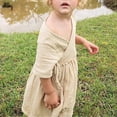 thumbnail image 6 of EnJoCho Tween Girls Cute Trendy Dress Girls Summer Dresses Lace-up Short Sleeve V Neck Elastic Waist Cotton Linen A-Lined Swing Dress 0 to 4 Years, 6 of 9